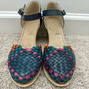 Women's Colorful Authentic Mexican Leather Woven Wedge Sandals